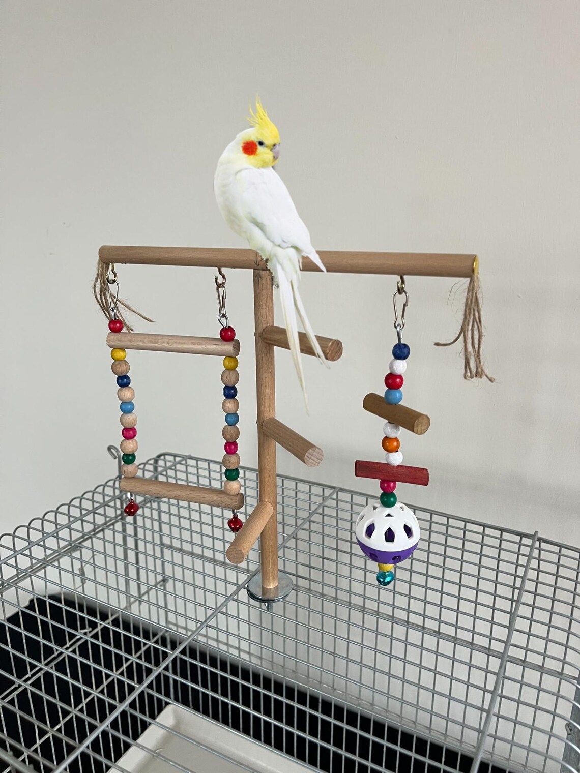 Cage Top Bird Play Stand: Handmade Natural Wood Parrot Perch - Etsy