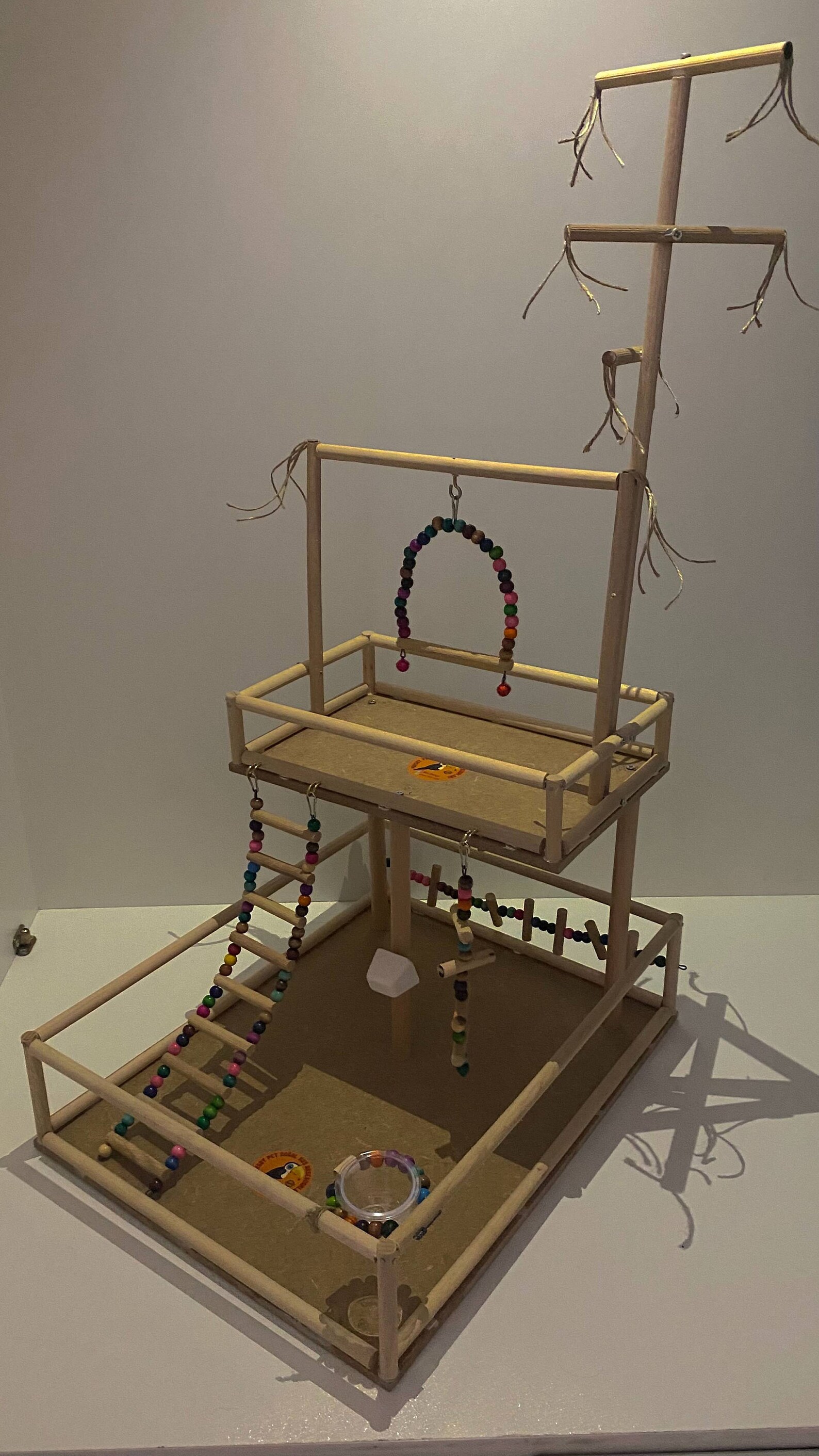 Image showcasing Handmade Wooden Bird Playground: Parrot Perch, Ladder & Swing - Etsy