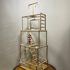 Multi-deck Bird Game Gym , Parrot Gym , Colorful Playground , Bird Play Stand , Conure toy ,  Quakers toy , Bird Swing, Perch Tree and Swing