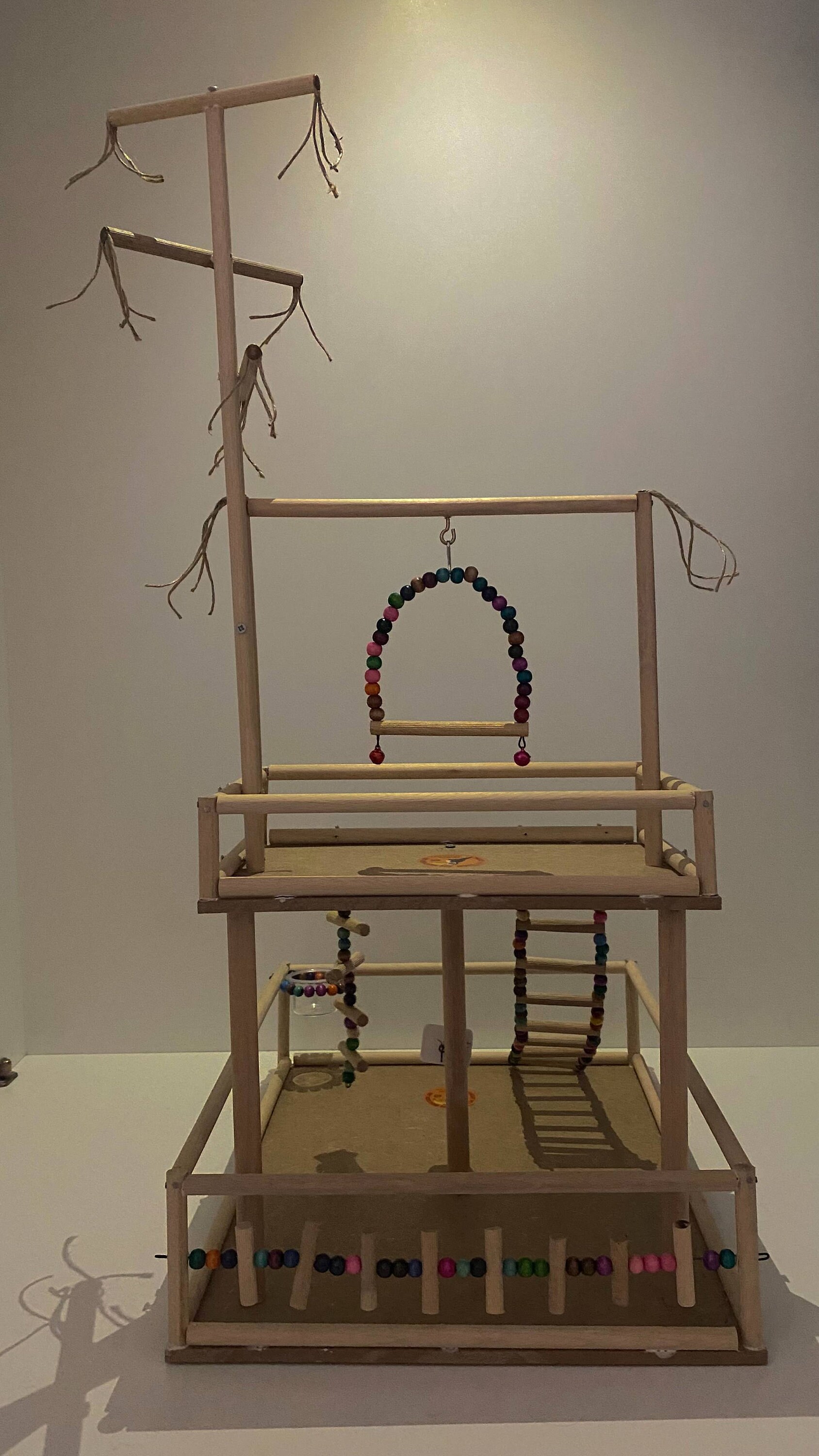 Image showcasing Handmade Wooden Bird Playground: Parrot Perch, Ladder & Swing - Etsy