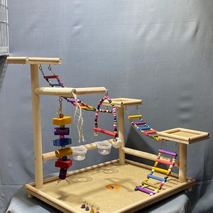 Supporto per uccelli medio, parco giochi per uccelli fatto a mano, palestra per uccelli in legno, supporto per uccelli, supporto per pappagalli medio