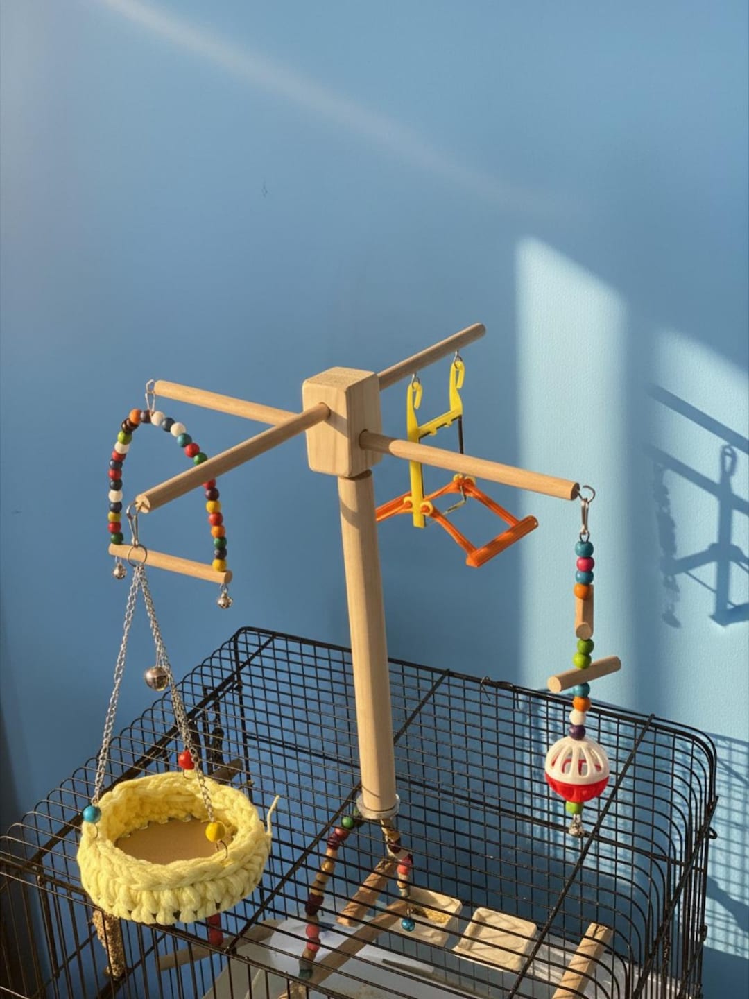 Rotating Bird Play Stand for Cockatiel & Budgie | Cage Top Perch ...