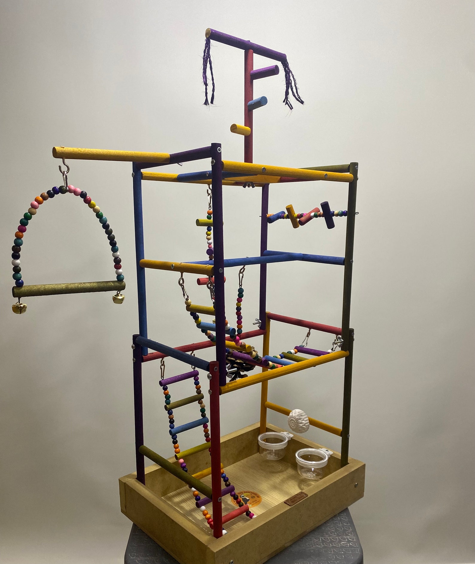 Handmade Colorful Bird Playground: Parrot Gym With Swing & Perch - Etsy