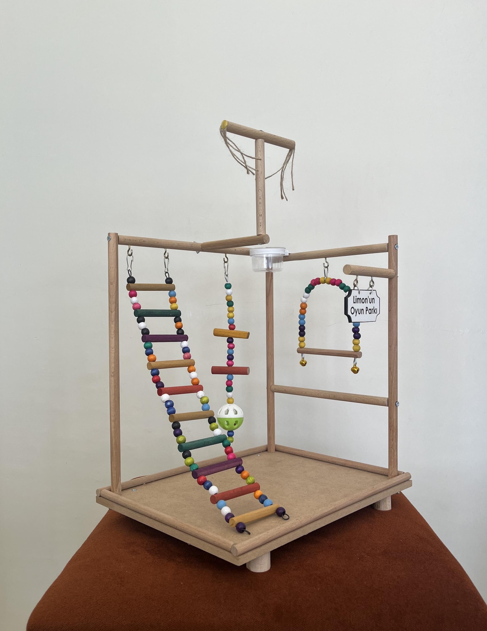 Image showcasing Handmade Wooden Bird Playground: Parrot Play Stand With Beech Perch - Etsy