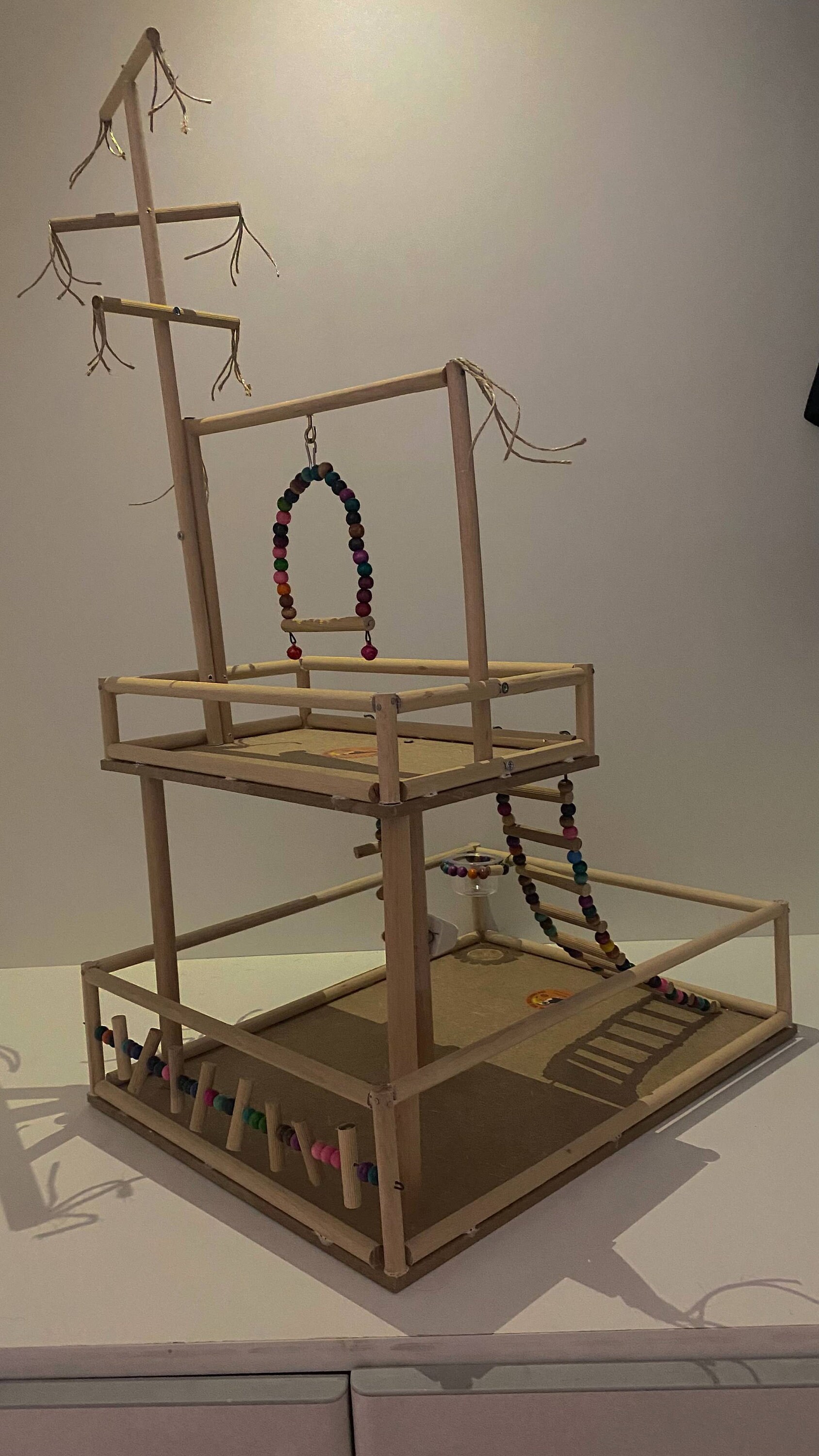 Picture of Handmade Wooden Bird Playground: Parrot Perch, Ladder & Swing - Etsy