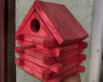 Colorful wooden birdhouse / Handmade bird's nest /  Hanging birdhouse /  Garden birdhouse /  Burnt wooden / Natural bird house