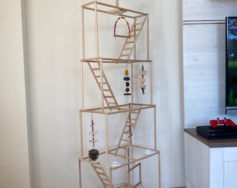 Multi-Deck Bird Game Gym, Großformat, Parrot Gym, Bunter Spielplatz, Vogelspielstand, Conure Spielzeug, Quäkerspielzeug, Vogelschaukel,