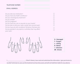 Printable Nail Technician Client Consultation Form