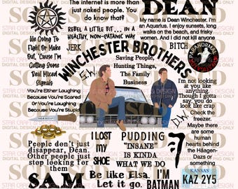 Citas famosas de los hermanos Winchester (solo PNG), diseño digital, citas de Sam y Dean, PNG, descarga instantánea