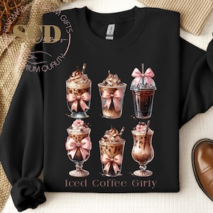 Iced Coffee Girly Sweatshirt Pink Bow Coquette Ice Coffee Sweatshirt Cute Soft Girl Aesthetic Coffee Lover Gift Iced Coffee Crewneck Sweater