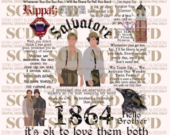 Famous Stefan and Damon  Quotes TVD Digital Design PNG only, Hello Brother, I Was Feeling Epic, PNG, Digital Design, Instant Download