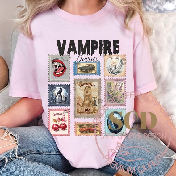 Vampire Diaries postage stamps T-shirt ,Vampire Postage Tee, Mystic Falls Shirt  ,Witches Tee ,Perfect gift for her, Comfort Colors