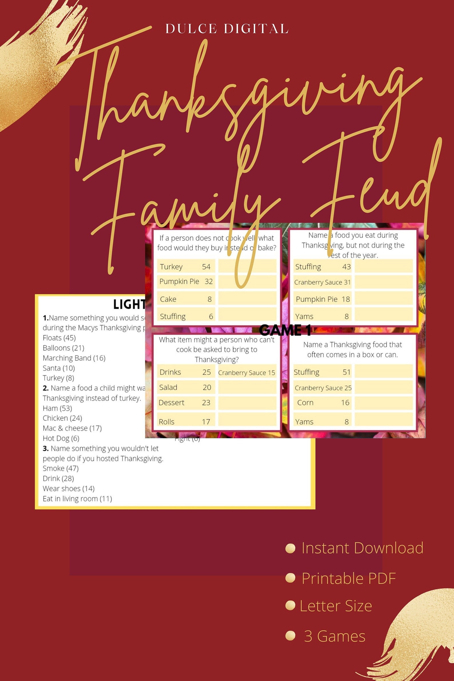 Thanksgiving Family Feud, Printable Thanksgiving Party Game - Etsy