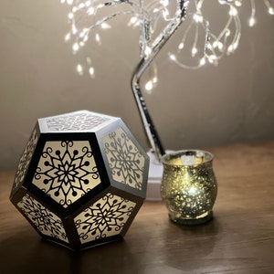SVG Snowflake Lantern, Dodecahedron, 3D Pentagonal Lantern, Winter Paper Lantern