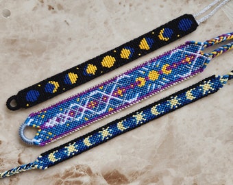 Bracelets lune sur le thème tissé main artisanal noué tressé étoiles alpha ciel bracelets d'amitié VSCO Boho aztèque bijoux chaîne