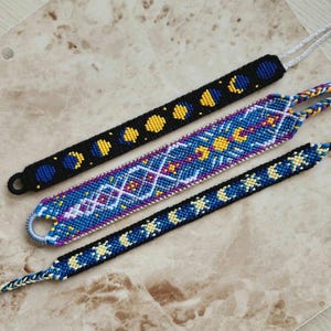 Moon Bracelets Handmade Artisanal Woven Knotted Braided Alpha Embroidered Stars Friendship Bracelets VSCO Boho Aztec String Thread Jewelry