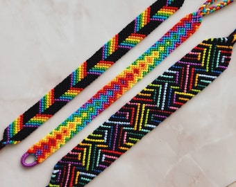 Rainbow Bracelets Friendship Bracelet Handmade Woven Knotted Thread String Bracelet Artisanal Boho VSCO Style Jewelry LGBTQ Pride Month Love