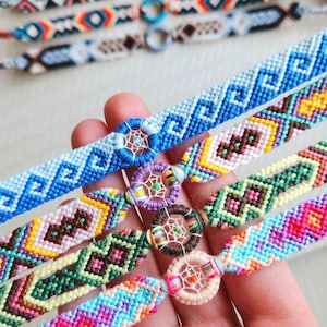 Friendship Bracelets Woven Handmade Jewelry, Knotted Braided Bracelet, Thread String Brazilian Bracelet, Boho Aztec Wristband, Dreamcatcher