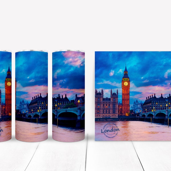 London Big Ben Print Sublimation Design for 20oz Skinny Tumbler | Digital Sublimation Template Tumbler Design | Instant Download 300DPI