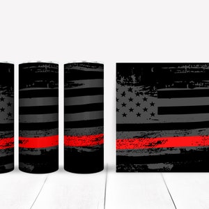 Red Line Tumbler PNG | Flag 30oz Skinny Tumbler Sublimation Design | Flag Fire Fighter Gift Tumbler Design | 300 DPI Digital Download