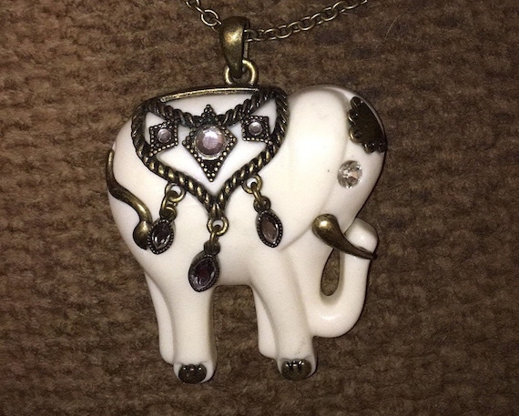 Vtg Signed Nrtby AVON Lucite White Elephant Rhinestone Huge