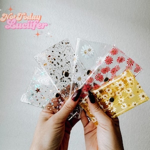 NEW DESIGNS! Mini Wallet Y2K Women's Card Case: floral daisies snap closure small wallet card holder coin purse ID case stars gold