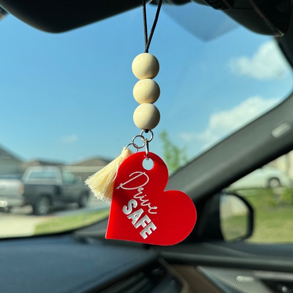 Drive Safe Customizable Heart Car Charm {rearview mirror accessories car decor aesthetic cute gift idea}