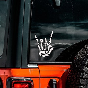 Vinylsticker Skeleton Rock On Hand: auto, laptop, telefoon