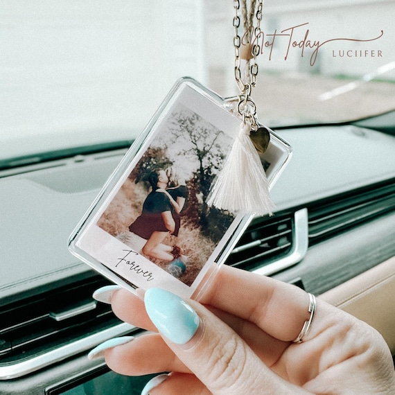 Car Charm Keychain with Photo and Text Keepsake Ornament for Rearview Mirror {rear view mirror Gift Ideas Mother’s Day Valentine's Day Xmas}