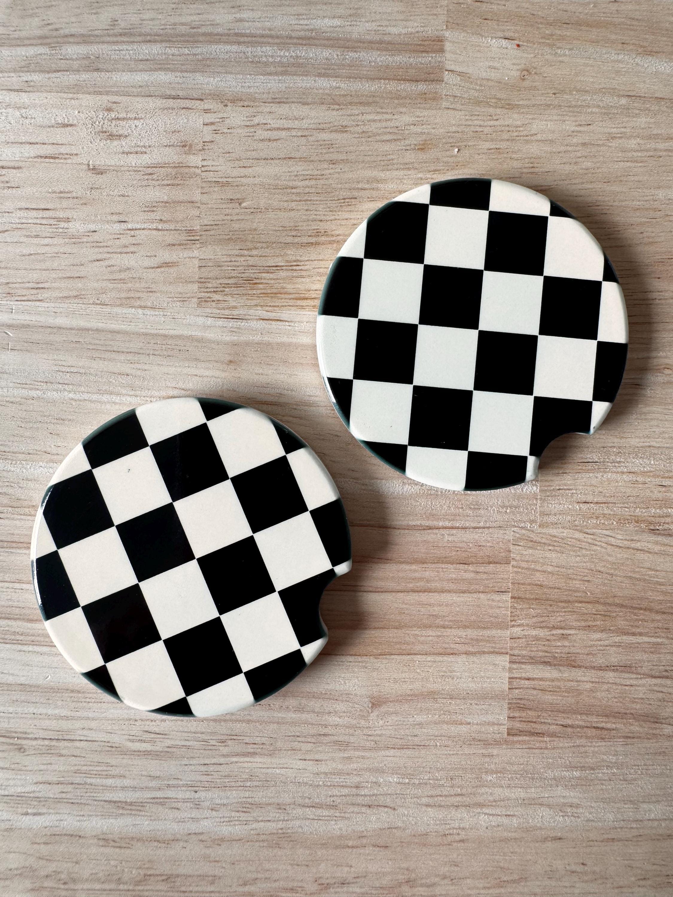 Alternative Coasters Set of Two Checkered Car Coasters {cute Car Accessories Car Decor ...