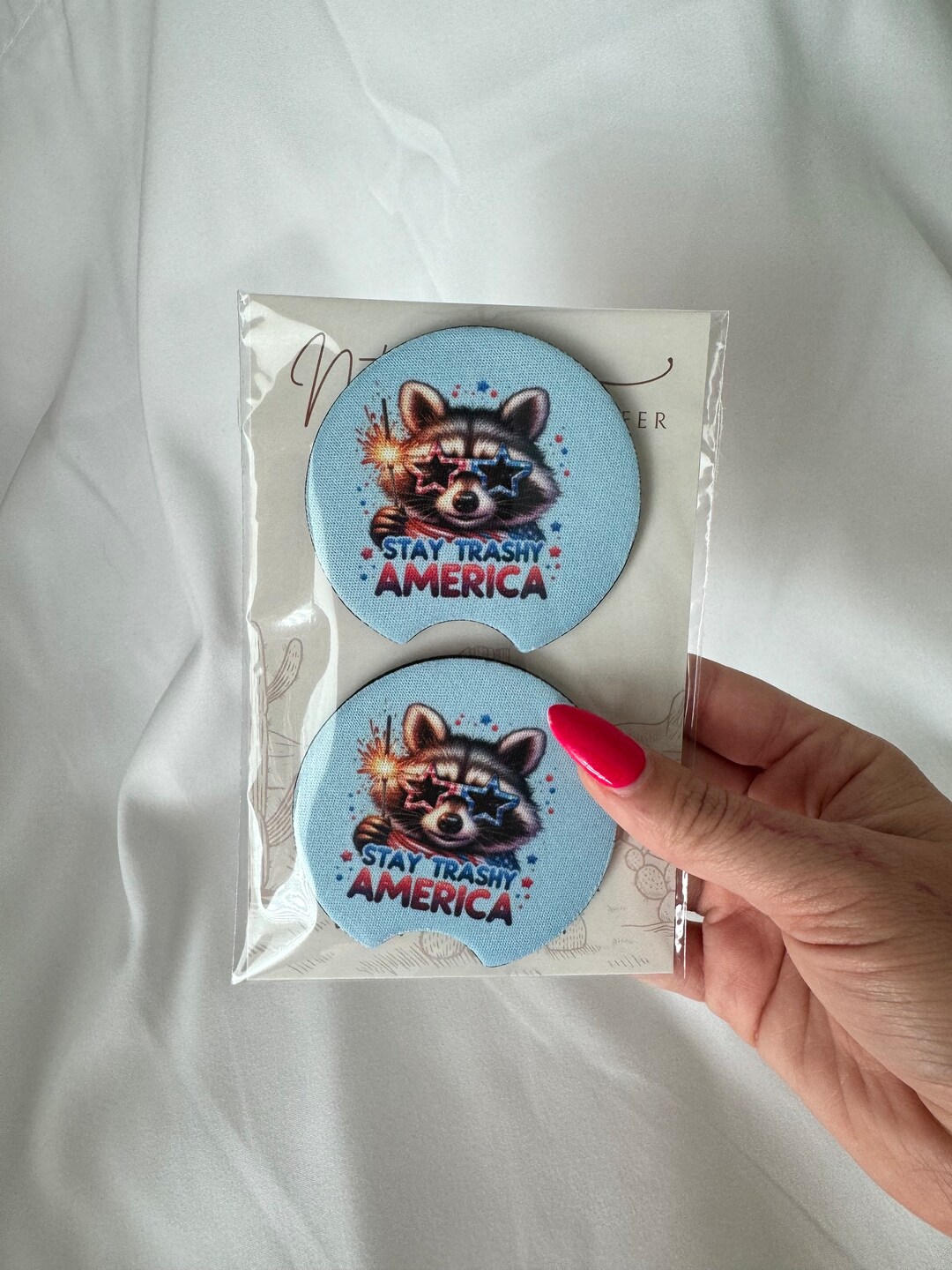 Funny Raccon Kits Funny Raccoon 4th of July Car Coasters - Patriotic Neoprene Set ...