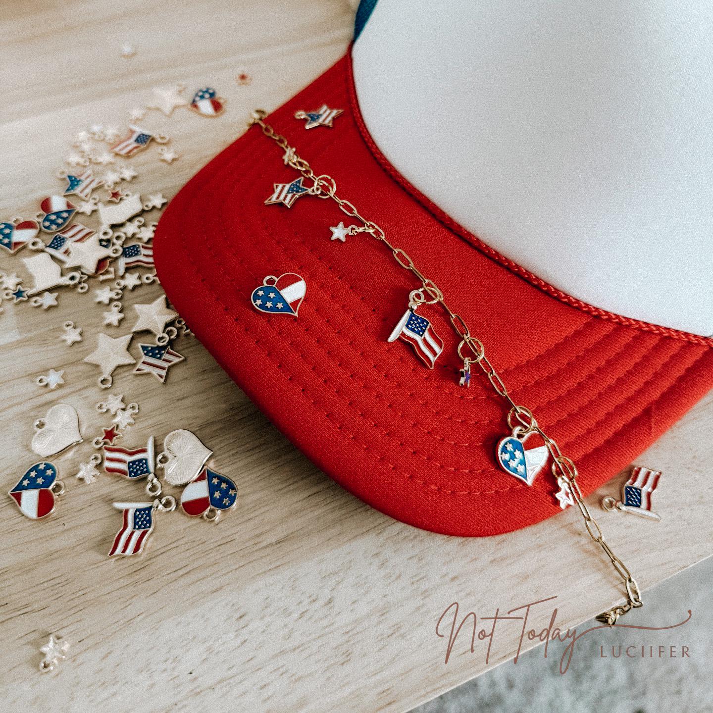 Tucker Hat Americana Red USA Painted With Hat Chain Hand Crafted 4th of July Merica Hat, 4th of July Hat, Labor Day Hat, America, USA  main image 2