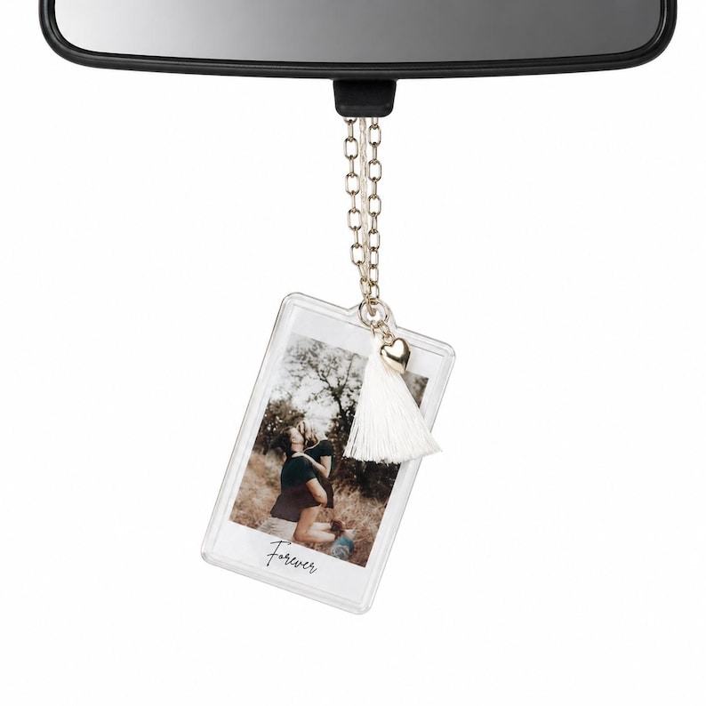 Car Charm Keychain with Photo and Text Keepsake Ornament for Rearview Mirror {rear view mirror Gift Ideas Mother’s Day Valentine's Day Xmas} image 7