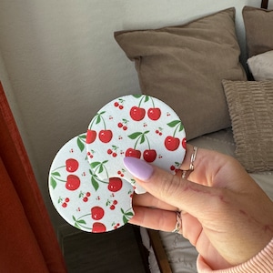 Classic Cherry Pattern Car Coaster Set 2 {cute car accessories car decor driving car coaster cute fruit cherries }