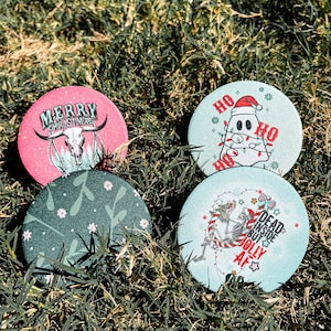 Christmas Themed Car Coaster Set 2 {cute car accessories, car decor, driving, Winter Xmas stocking stuffers spooky christmas gifts }