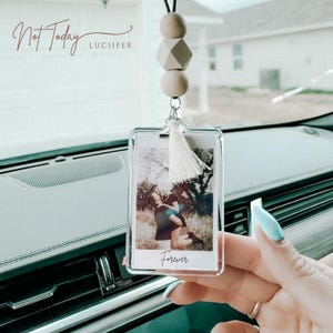 NEW CHARMS Personalized Photo Rear View Mirror Car Charm { car accessories car ornament gift ideas unique gift idea polaroid Christmas gift}