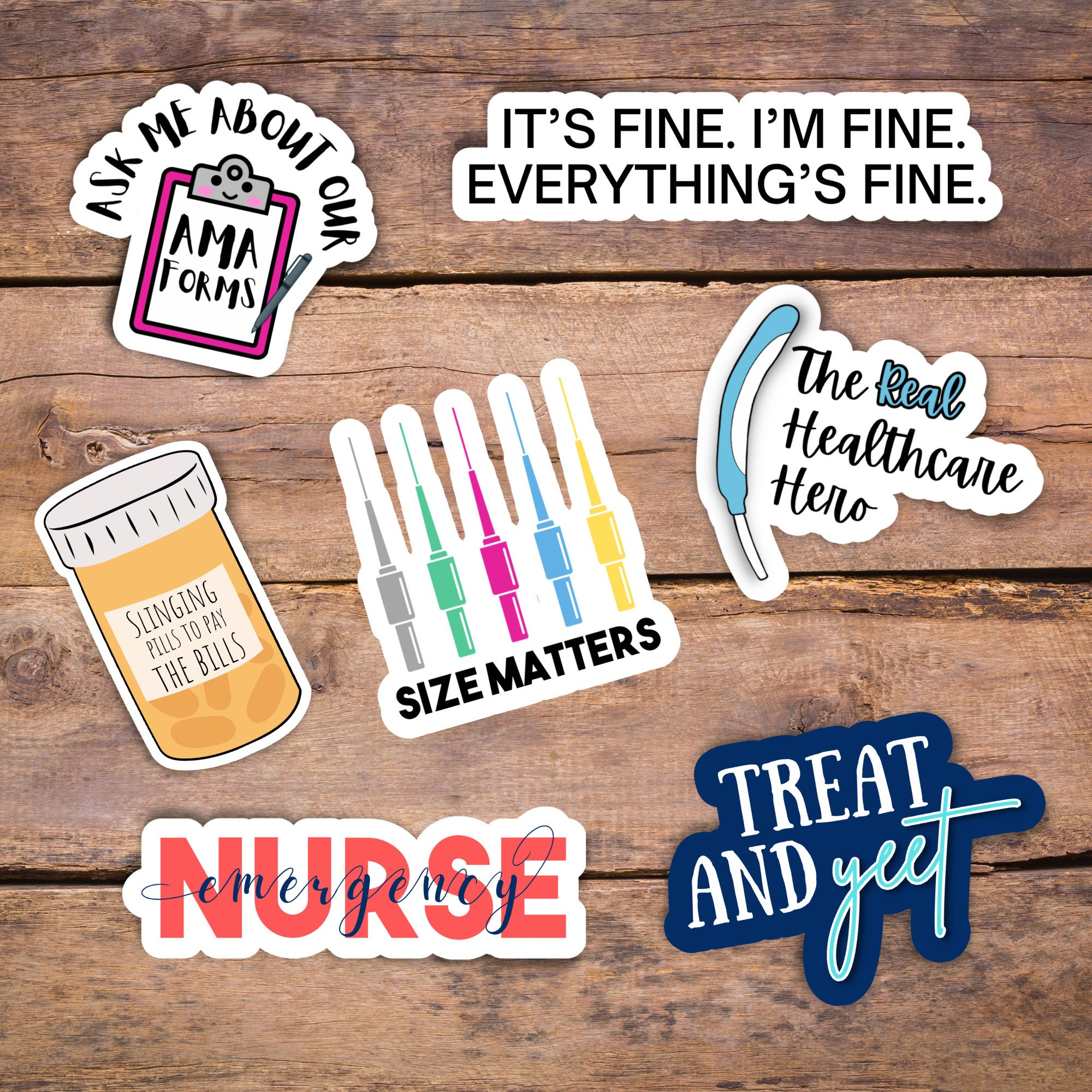 Nurse Gloss Vinyl Die cut Sticker Pack of 7 WATERPROOF {Custom, Nursing, Treat & Yeet, emergency, ama forms, pure wick}