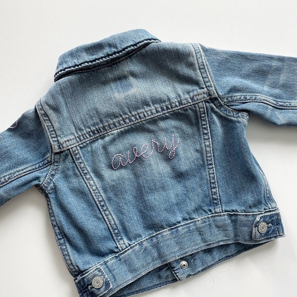 Gap Hand Embroidered Baby Denim Jacket | Toddler Jean Jacket | Kids Jean Jacket | Personalized Girls Boys Gift