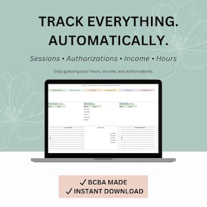 BCBA Tracker Spreadsheet | ABA Session, Authorization, Income Tracker (Digital Download)