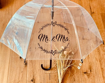 Transparent Umbrella Wedding Mr. & Mrs.