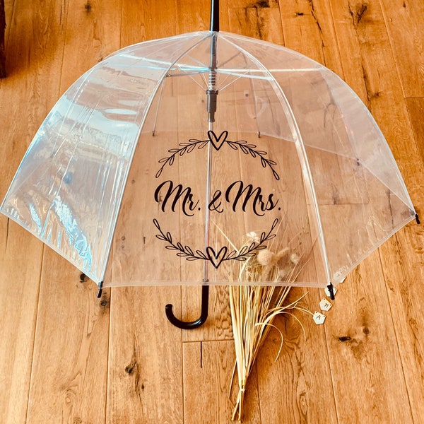 Durchsichtiger Regenschirm Hochzeit Mr. & Mrs.