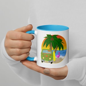 Beach Bus Surf Mug with flamingo for birthday gift for friend