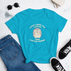 Cute Hedgehog With Coffee Women's short sleeve t-shirt for her birthday gift for Mom