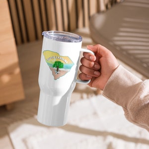 SC Travel mug Palmetto Tree and Crescent Moon with a handle Funny Serving Mosquitoes Since 1776