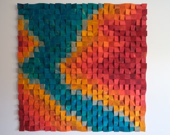 Lagoon Ombre Wood Wall Art: Sound Diffuser, Living Room Decor (48x48 inches)