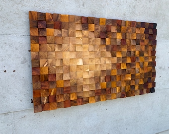 Reclaimed Wood Mosaic Wall Art: Ombre, Farmhouse Decor