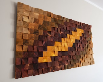 Reclaimed Wood Dragon Eye Wall Art: Ombre Sound Diffuser Panel
