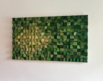 Large Green 3D Wood Wall Art – Statement Wooden Mosaic Panel