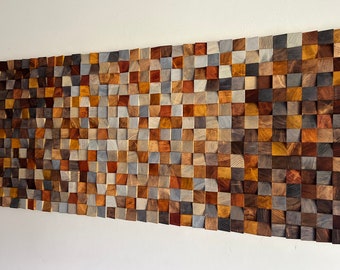 SCANDINAVIA, Wood wall art , sculpture, cube  for living room,  large size wooden wall decoration