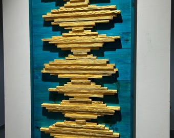 Reclaimed Wood Wall Art: Acoustic Sound Diffuser, Wood Sculpture (50x24 Inches)
